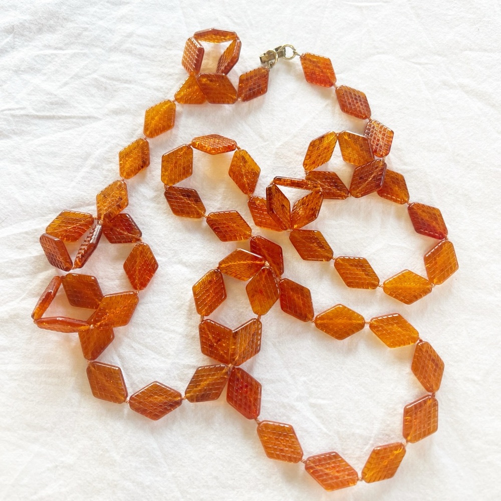 Vintage 60s Mod Long Amber Necklace